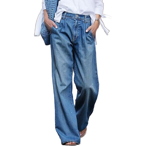 CHARTOU Women Loose Wide Leg Jeans Denim Pants Palazzo Jeans Flare